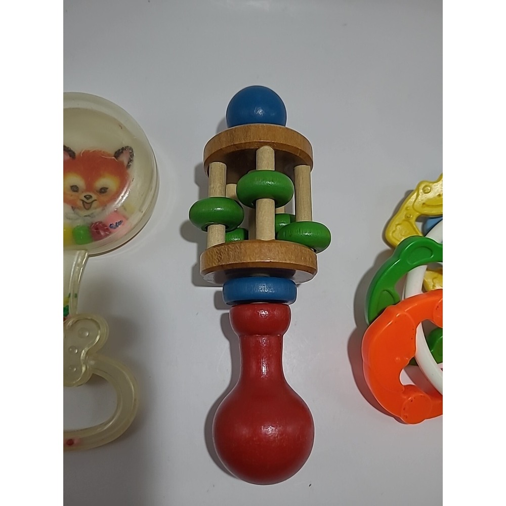Collection Of Vintage Baby Rattle Fisher Price, Baby Fox, Wood - Picture 3 of 5